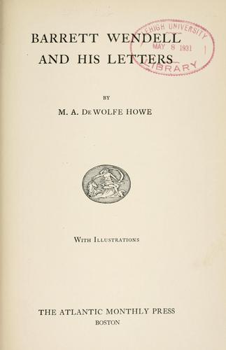 Cover of Barrett Wendell and His Letters