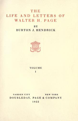 Cover of The Life and Letters of Walter H. Page