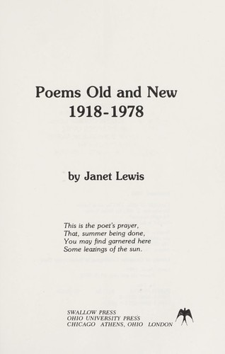 Cover of Poems Old and New, 1918-1978